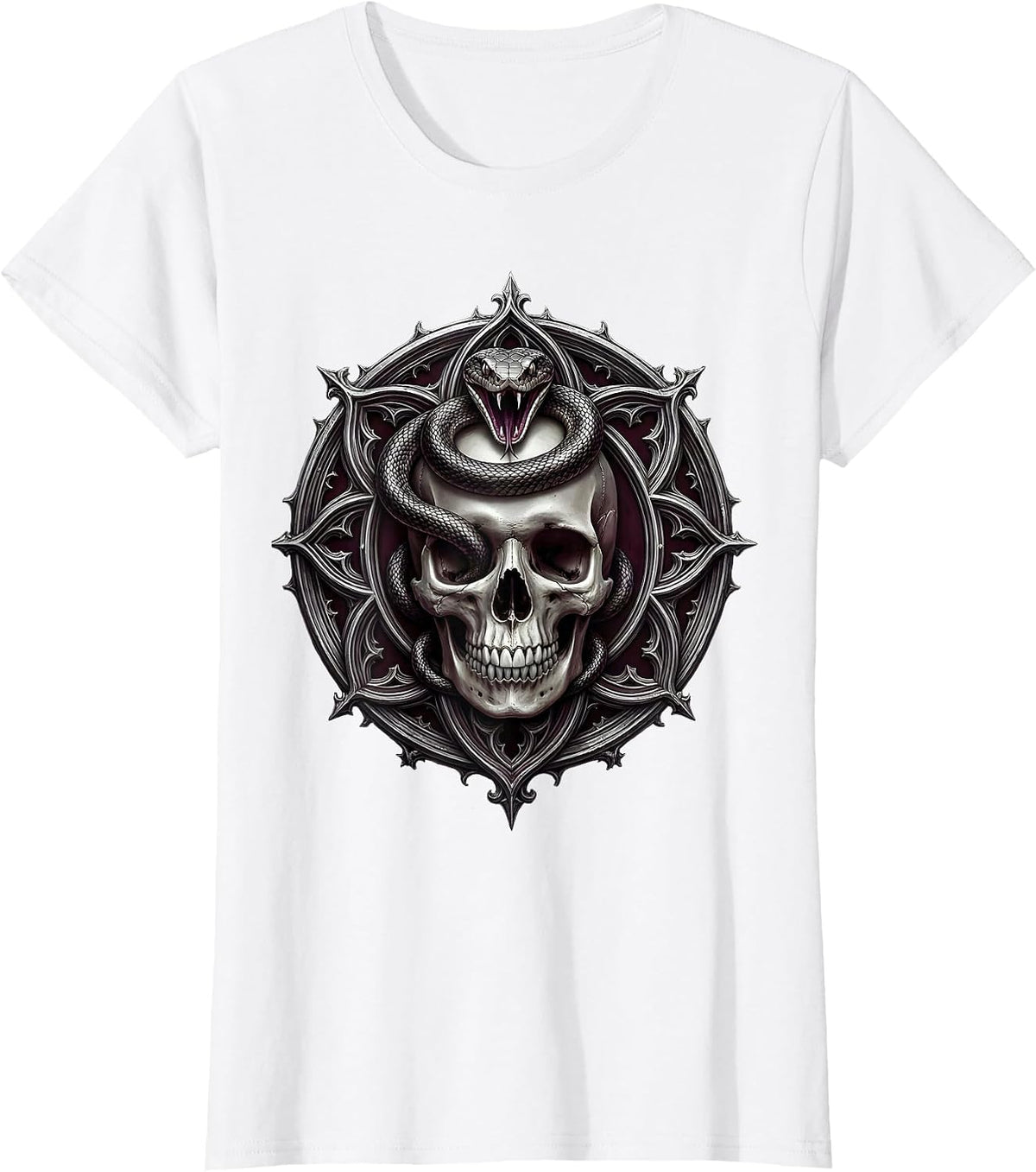 Snake and Skull Horror Graphic Illustration T-Shirt - White