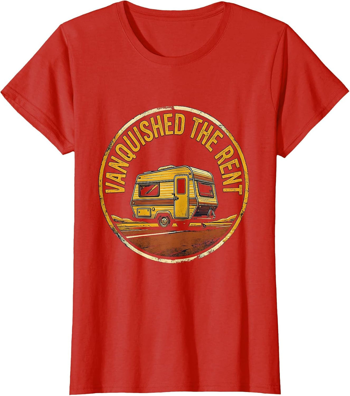 Women's Vanquished The Rent Vintage Van Life Camper Nomad Pride T-Shirt - Red