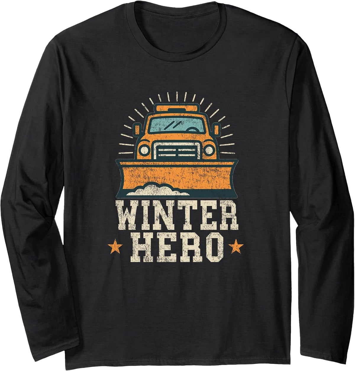 Winter Hero Snowplow Snow Removal Truck Artwork Long Sleeve T-Shirt - Adult Unisex Black