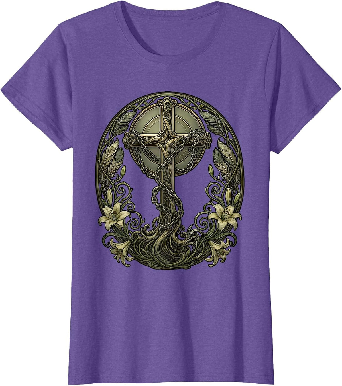Broken Chains Falling Cross Christian Faith Design T-Shirt - Purple Heather