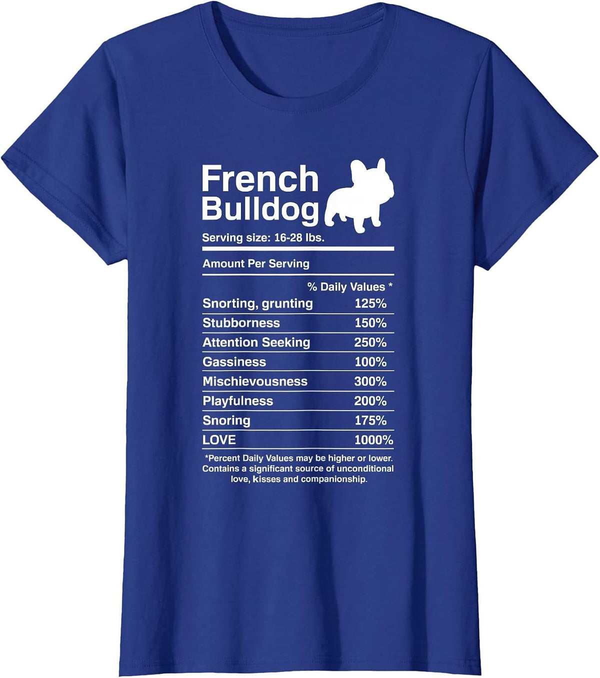 French Bulldog Facts Nutrition Funny Frenchie Lover T-Shirt - Royal Blue