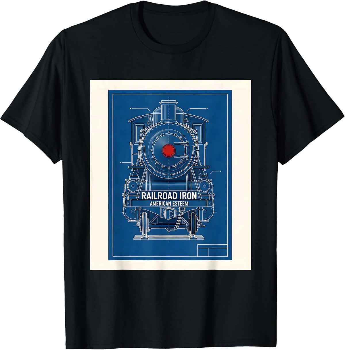 Men's Railroad Iron, American Esteem Steam Locomotive Train T-Shirt - Black