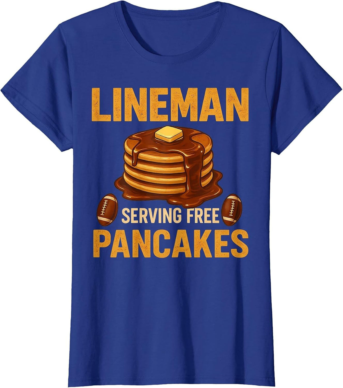 Lineman Serving Pancakes Daily Funny Vintage Football T-Shirt - Royal Blue