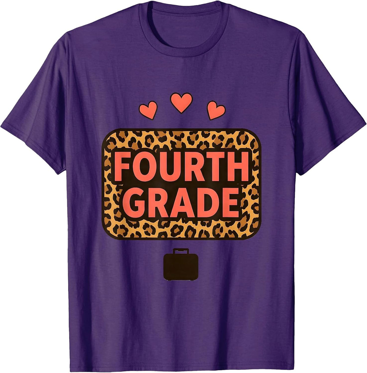 Men's Fourth Grade Coral Leopard Back To School Teacher Girl T-Shirt - Purple