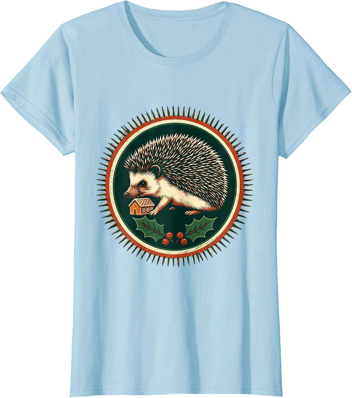 Sealed Hedgehog Gingerbread Badge Cute Christmas Animal T-Shirt - Baby Blue