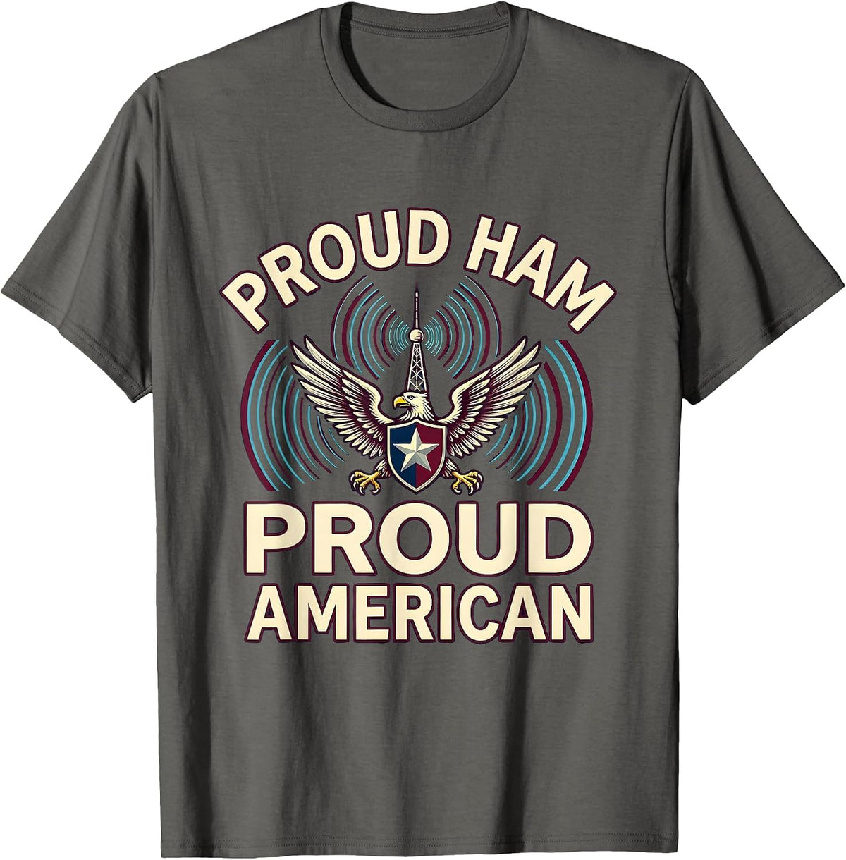 Proud Ham Proud American Heraldic Radio Tower Design T-Shirt - Asphalt Grey