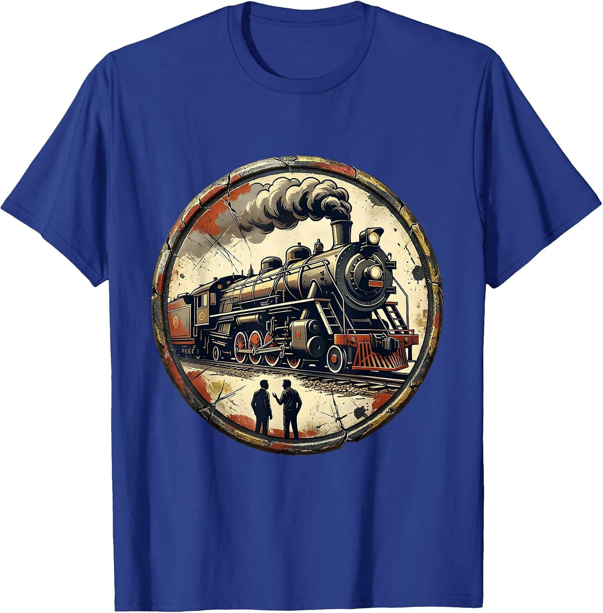 Sealed Train Badge Distressed Steam Engine Enthusiast Gift T-Shirt - Royal Blue