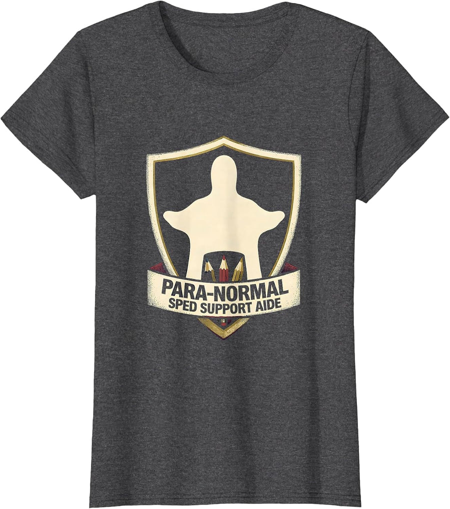 Women's Para-Normal SPED Support Aide Ghost Paraprofessional T-Shirt - Dark Heather Grey