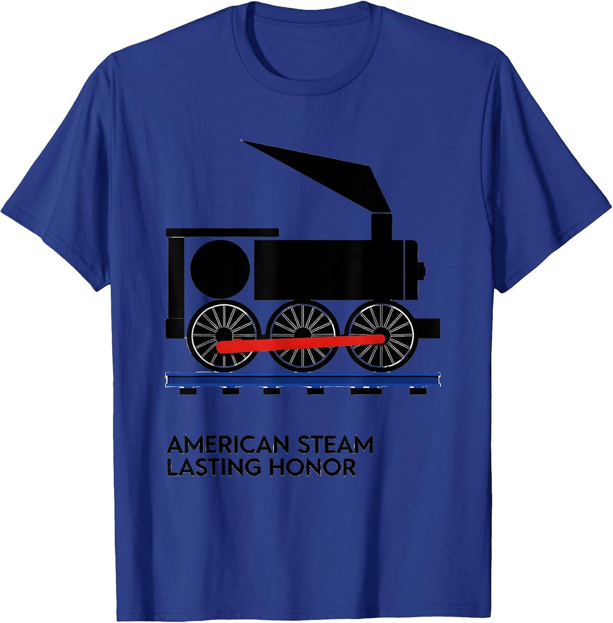 American Steam Lasting Honor Bauhaus Modernist Train T-Shirt - Royal Blue