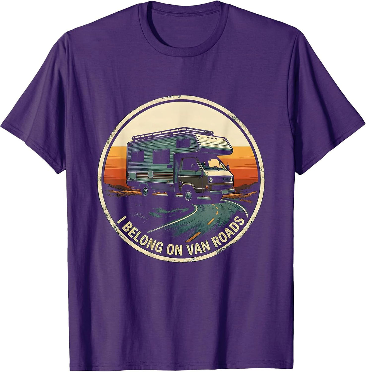 Men's I Belong On Van Roads Vintage Van Life Road Trip Nomads T-Shirt - Purple