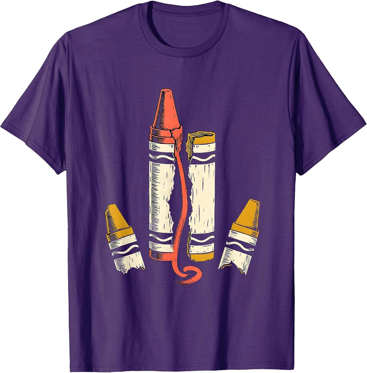 Broken Crayon Linocut Mental Health Awareness Support T-Shirt - Purple