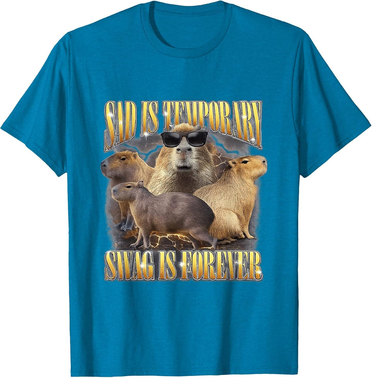 Swag is Forever Funny Capybara Unhinged Gen Z Meme Cringe T-Shirt - Sapphire Blue