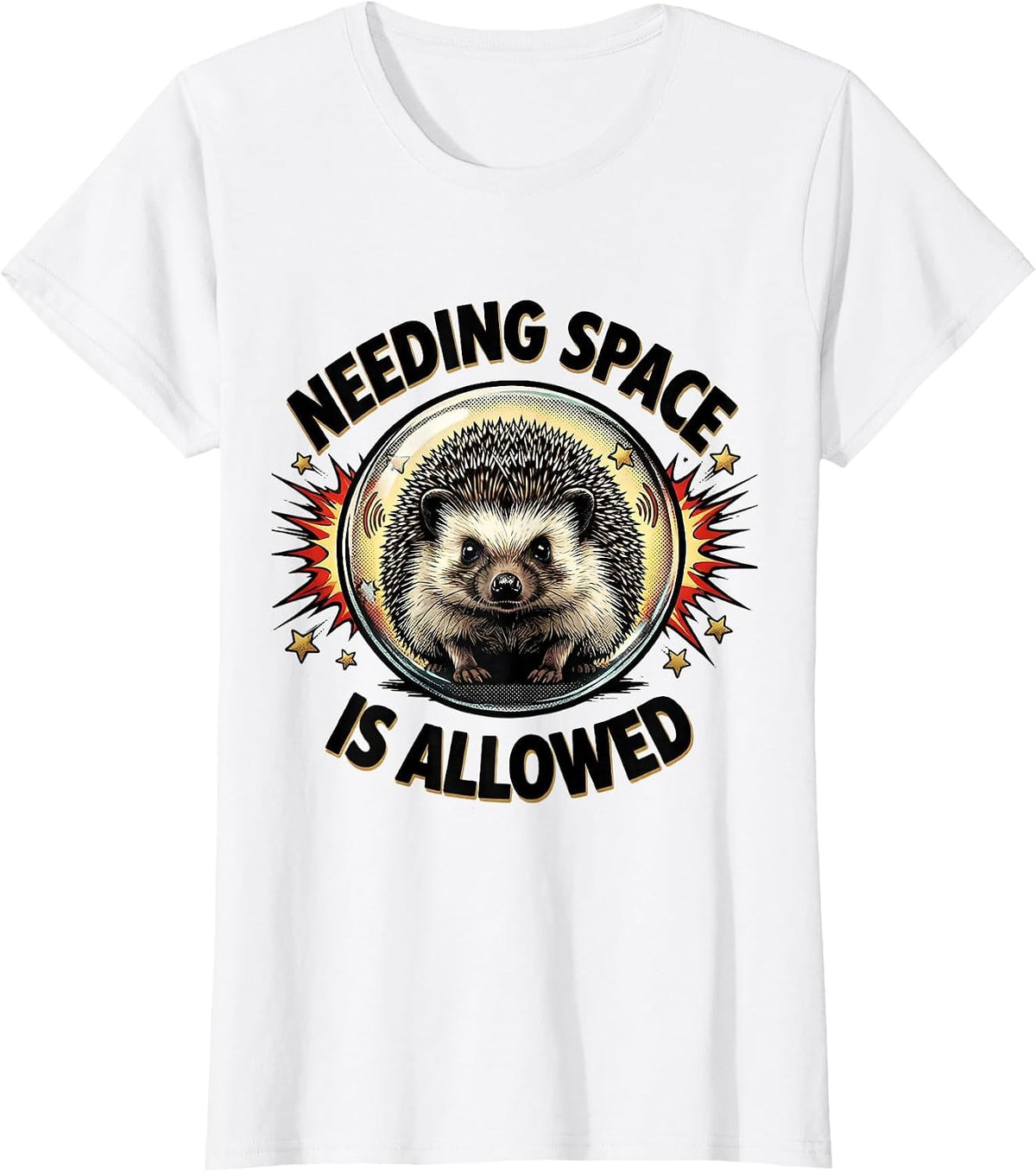 Needing Space Is Allowed Comic Book Hedgehog Neurodivergent T-Shirt - White
