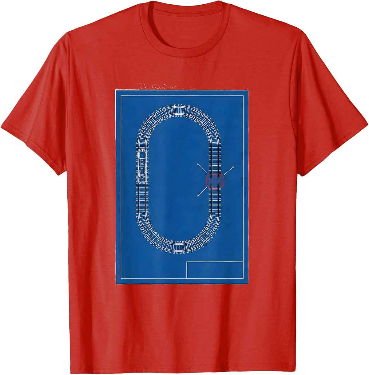 Men's Model Railroad Track Loop Technical Blueprint Hobbyist Gift T-Shirt - Red