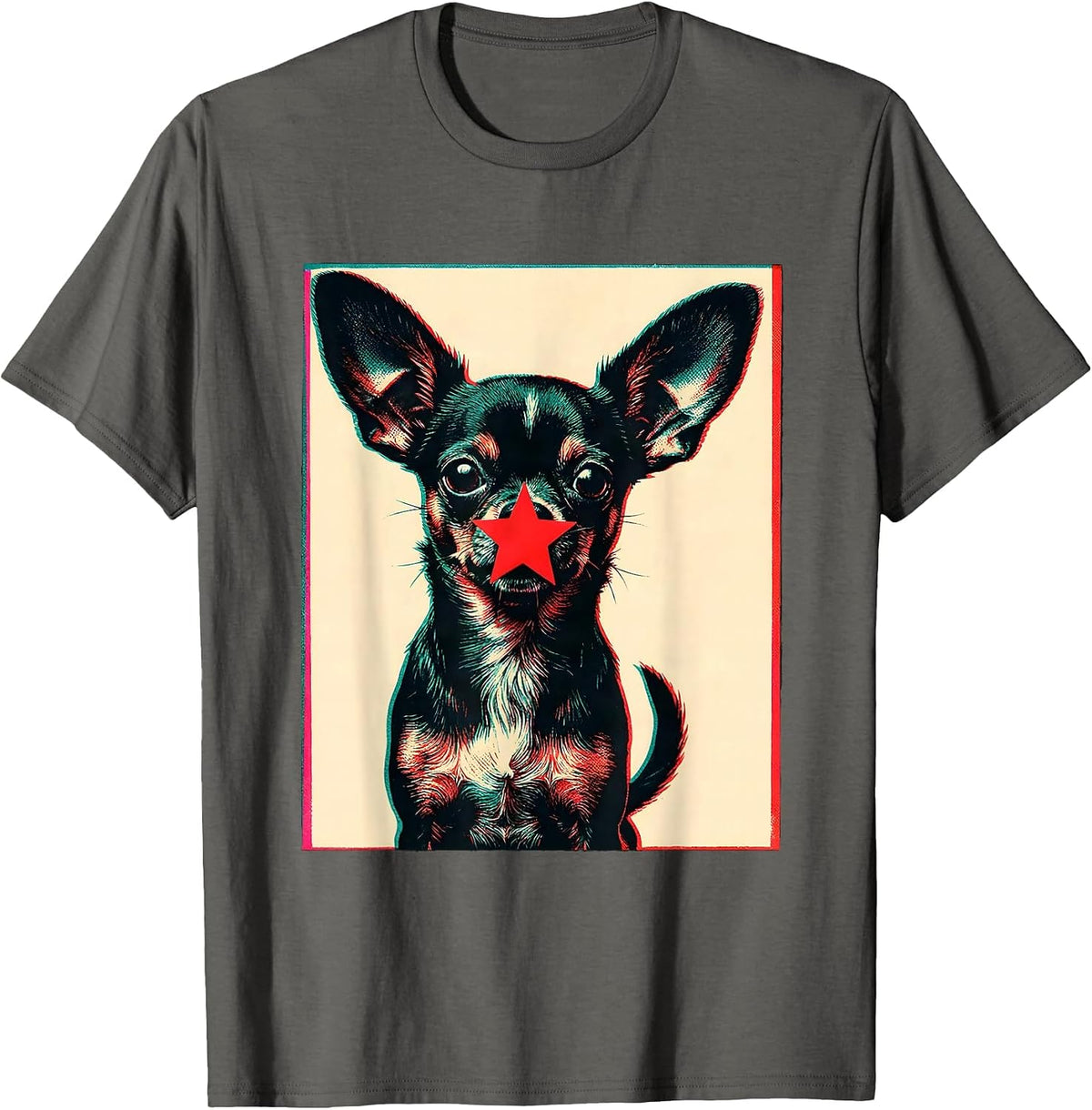 Chihuahua Silhouette Risograph Christmas Dog Lover Holiday T-Shirt - Asphalt Grey
