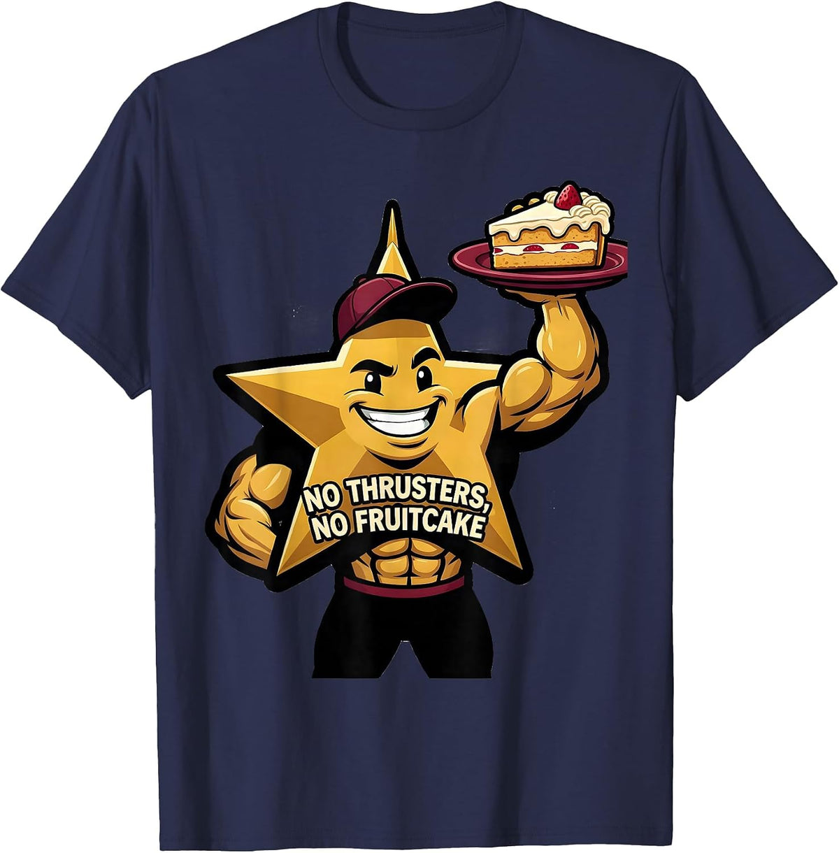 No Thrusters, No Fruitcake Funny Gym Bodybuilder Christmas T-Shirt, Men, Navy Blue, Large - As Pictured