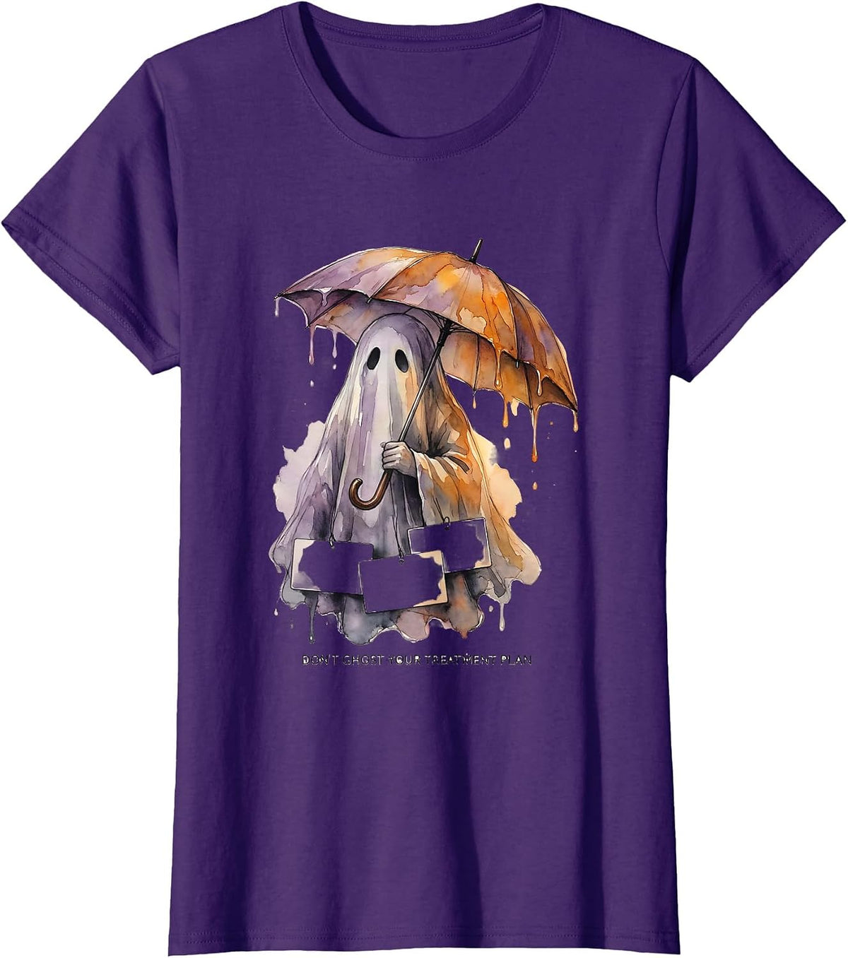 Women's Don't Ghost Your Treatment Plan Watercolor Ghost Halloween T-Shirt - Purple