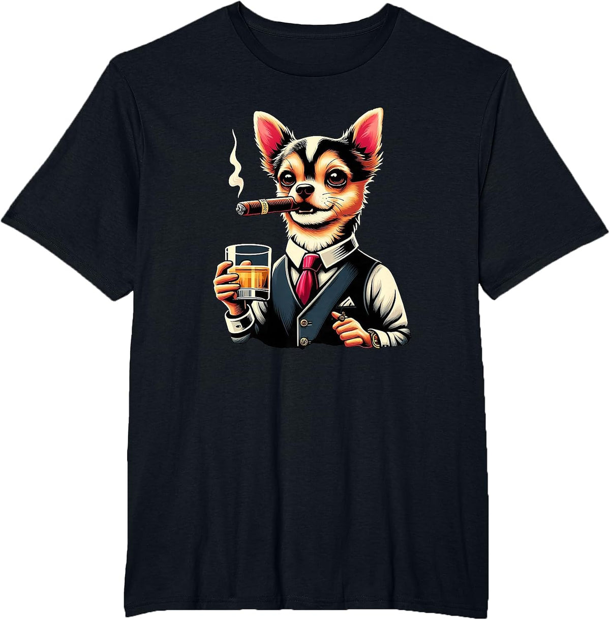 Chihuahua Dog Cigar and Whiskey T-Shirt - Black