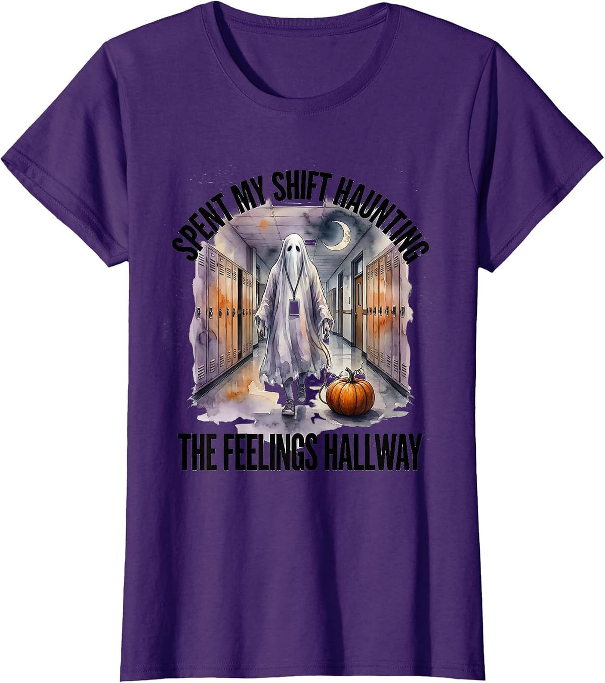 Women's Spent My Shift Haunting The Feelings Hallway Halloween T-Shirt - Purple