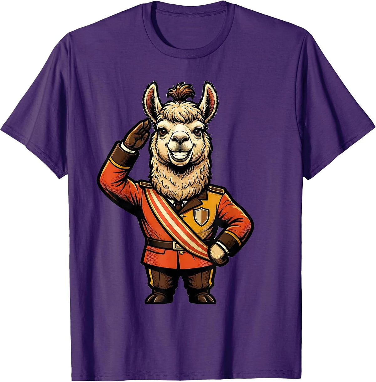 Men's Oversized-Head Llama Retro Advertising Mascot Novelty T-Shirt - Purple