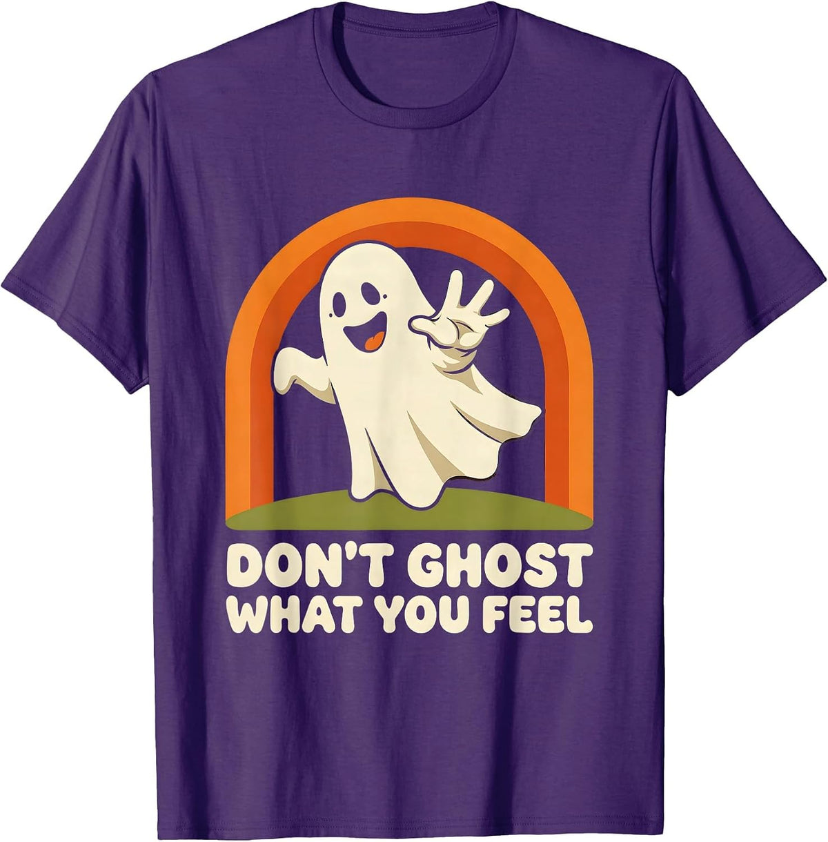 Men's Don't Ghost What You Feel Retro 70s Mental Health Halloween T-Shirt - Purple