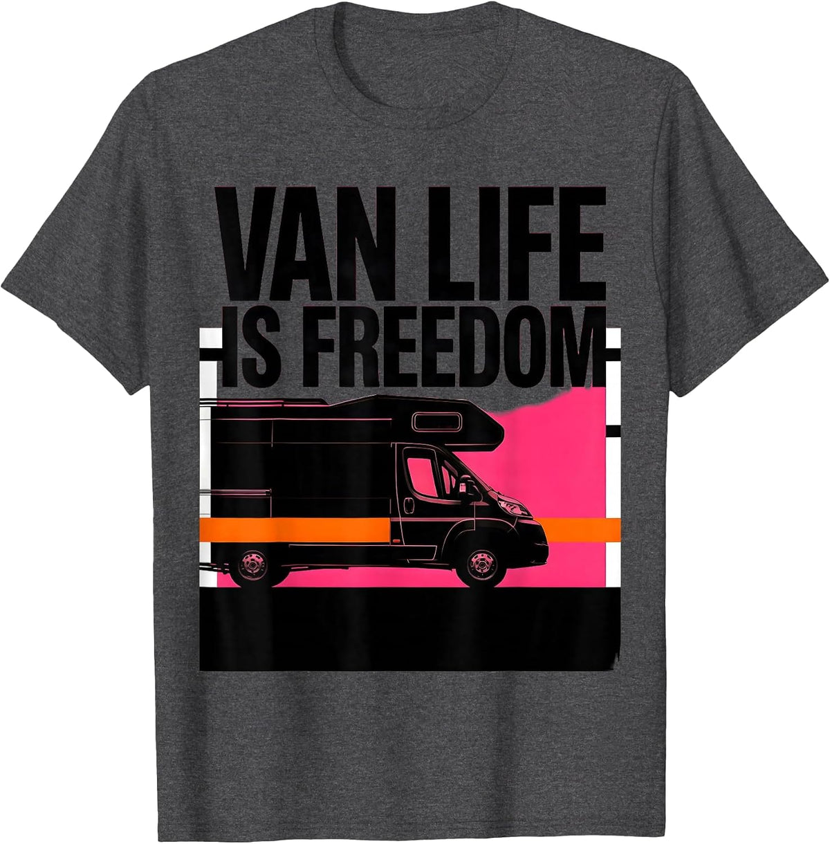 Men's Van Life Is Freedom Brutalist Van Dwellers Nomad Retro T-Shirt - Dark Heather Grey