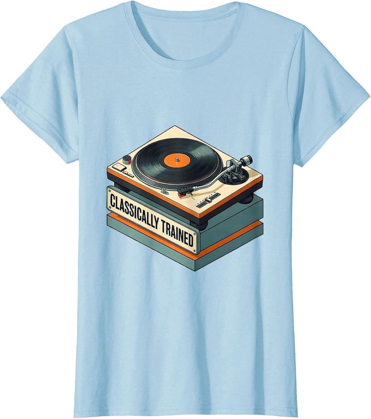 Classically Trained Vinyl Turntable Retro Isometric T-Shirt - Baby Blue