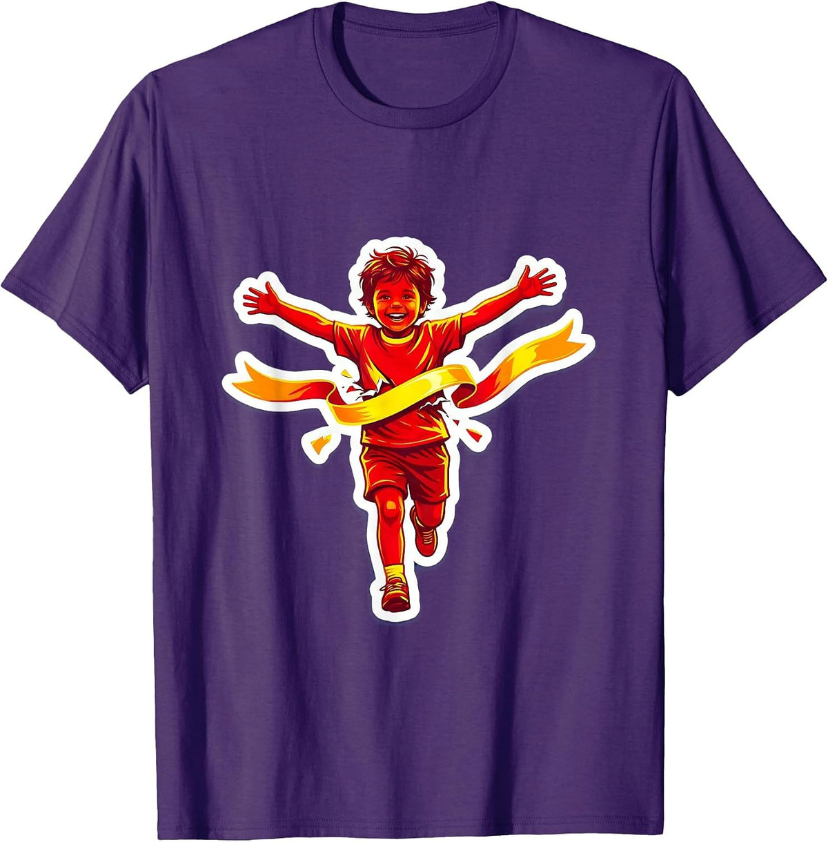 Kid Crossing the Finish Line Victory Illustration T-Shirt - Purple