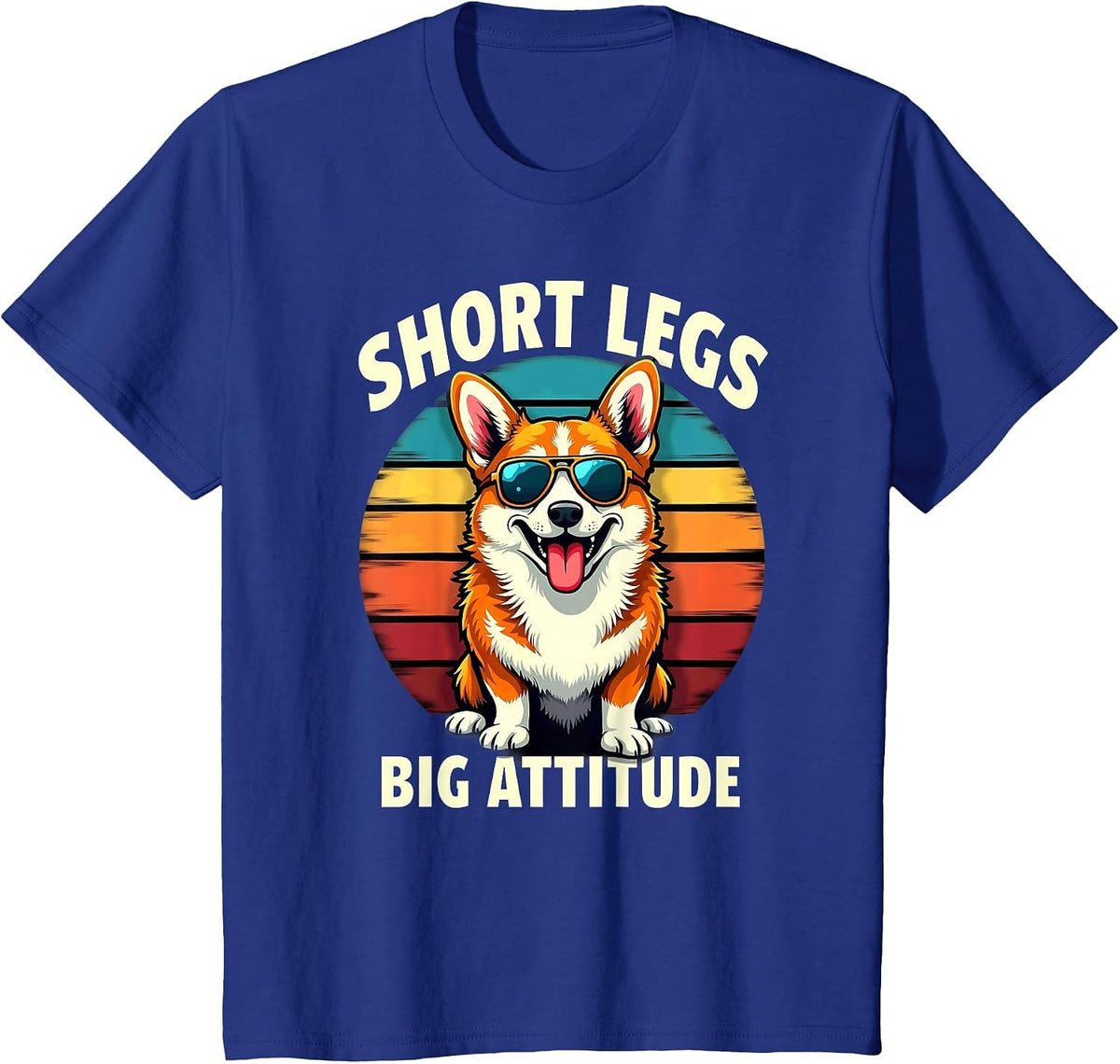 Retro Corgi Sunglasses Short Legs Big Attitude T-Shirt - Royal Blue