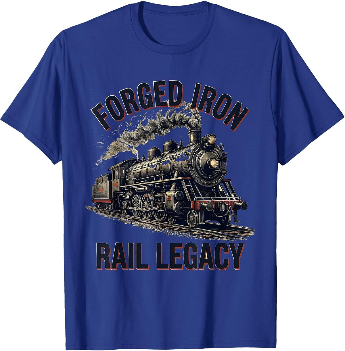 Men's Forged Iron Rail Legacy Vintage Steam Locomotive Railroad T-Shirt - Royal Blue