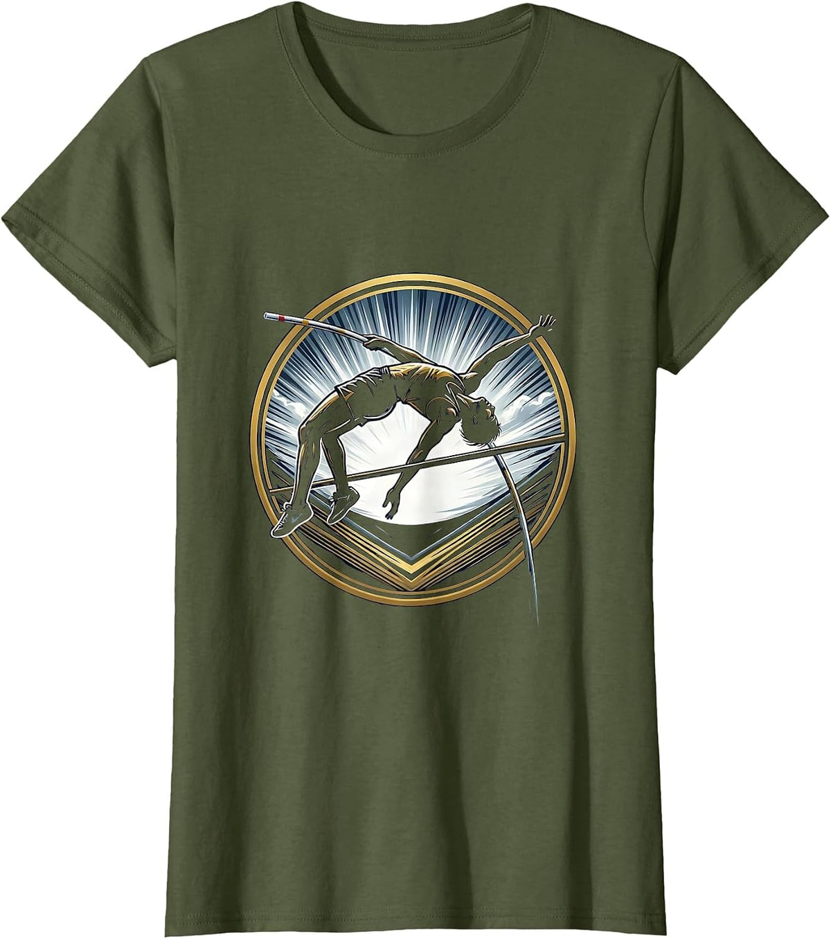 Women's Pole Vaulter Stormy Sky Athletic Graphic T-Shirt - Olive Green