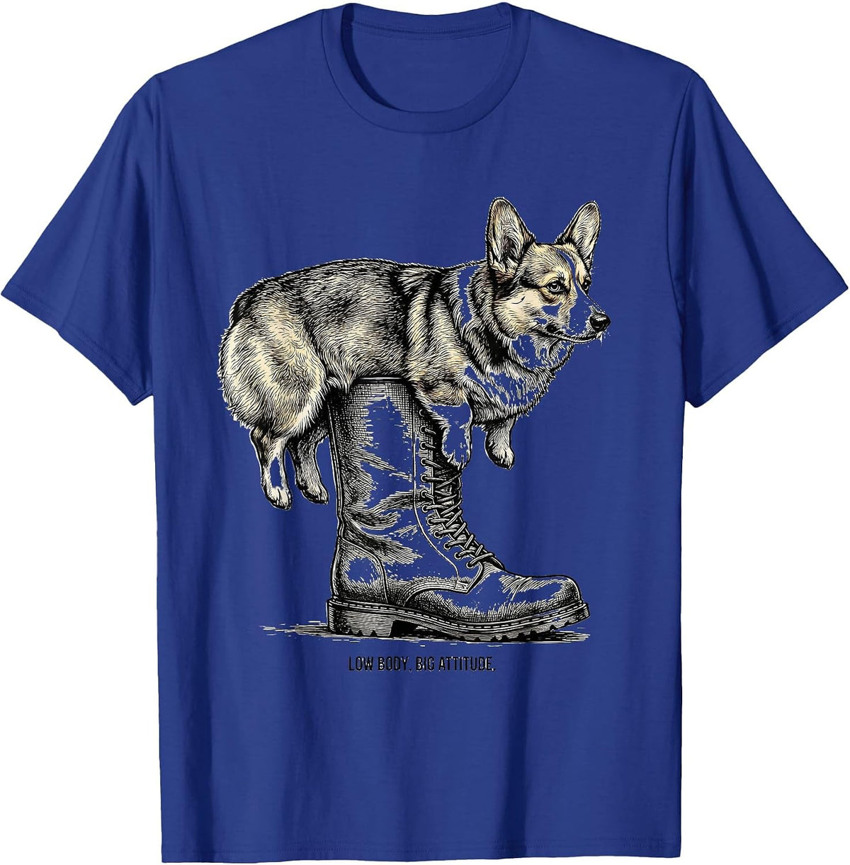 Men's Low Body, Big Attitude Funny Corgi Dog Lover Gift T-Shirt - Royal Blue