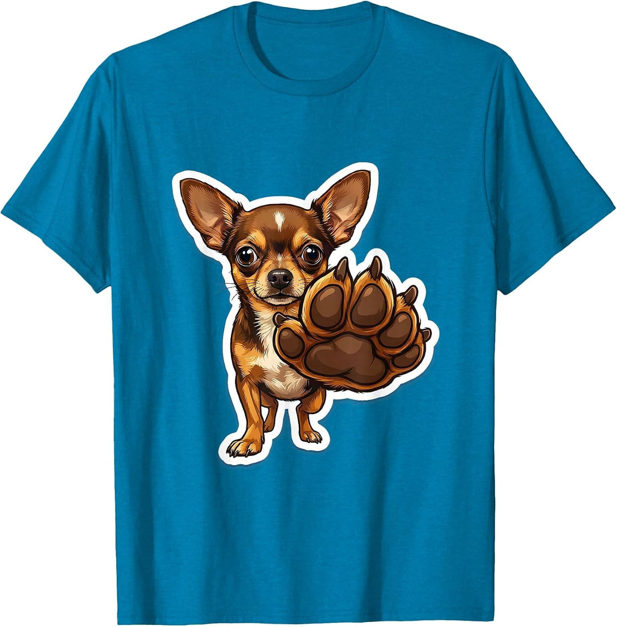 Tiny Chihuahua Big Paw Confident Dog Graphic T-Shirt - Sapphire Blue