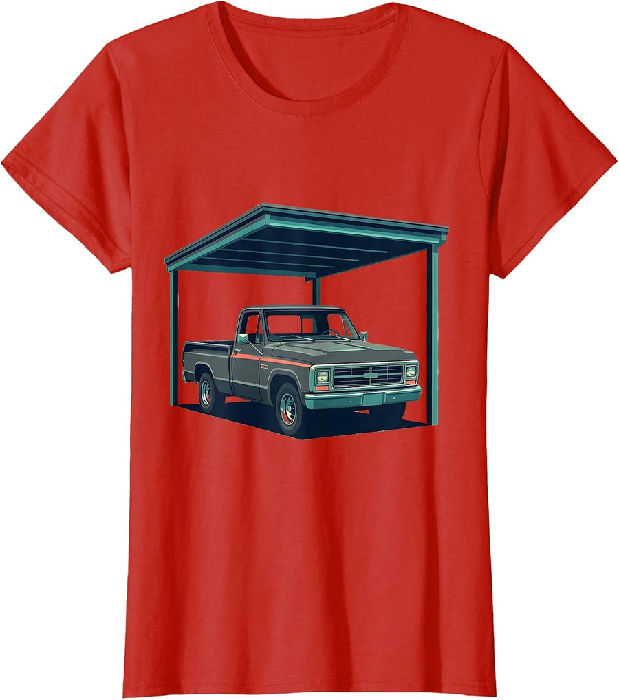 Women's Square Body Classic Pickup Truck Enthusiast Pride Vintage T-Shirt - Red