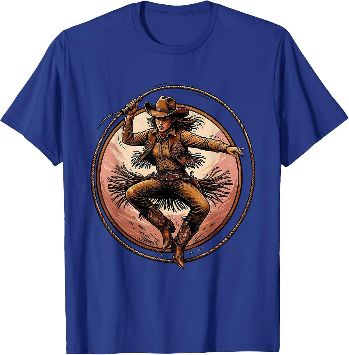Men's Cowgirl Rope Tricks Rodeo Illustration T-Shirt - Royal Blue