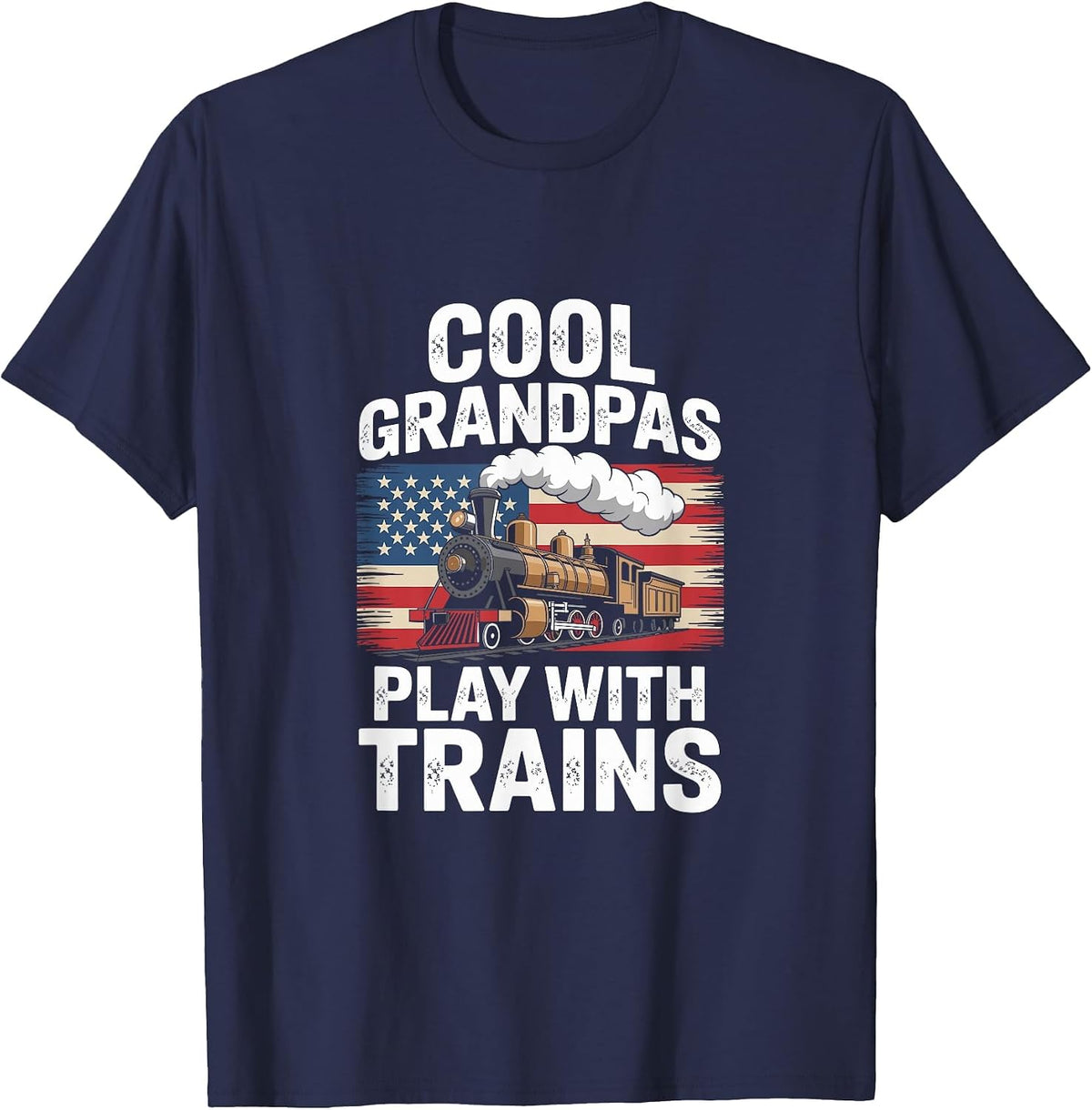 Cool Grandpas Play with Trains Vintage Retro Railroad T-Shirt - Navy Blue