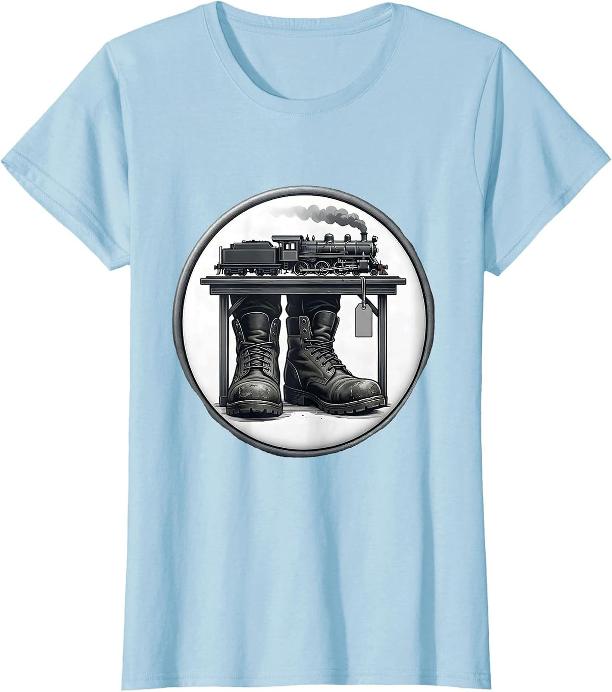 Sealed Boot Train Hobbyist Model Railroad Locomotive Humor T-Shirt - Baby Blue