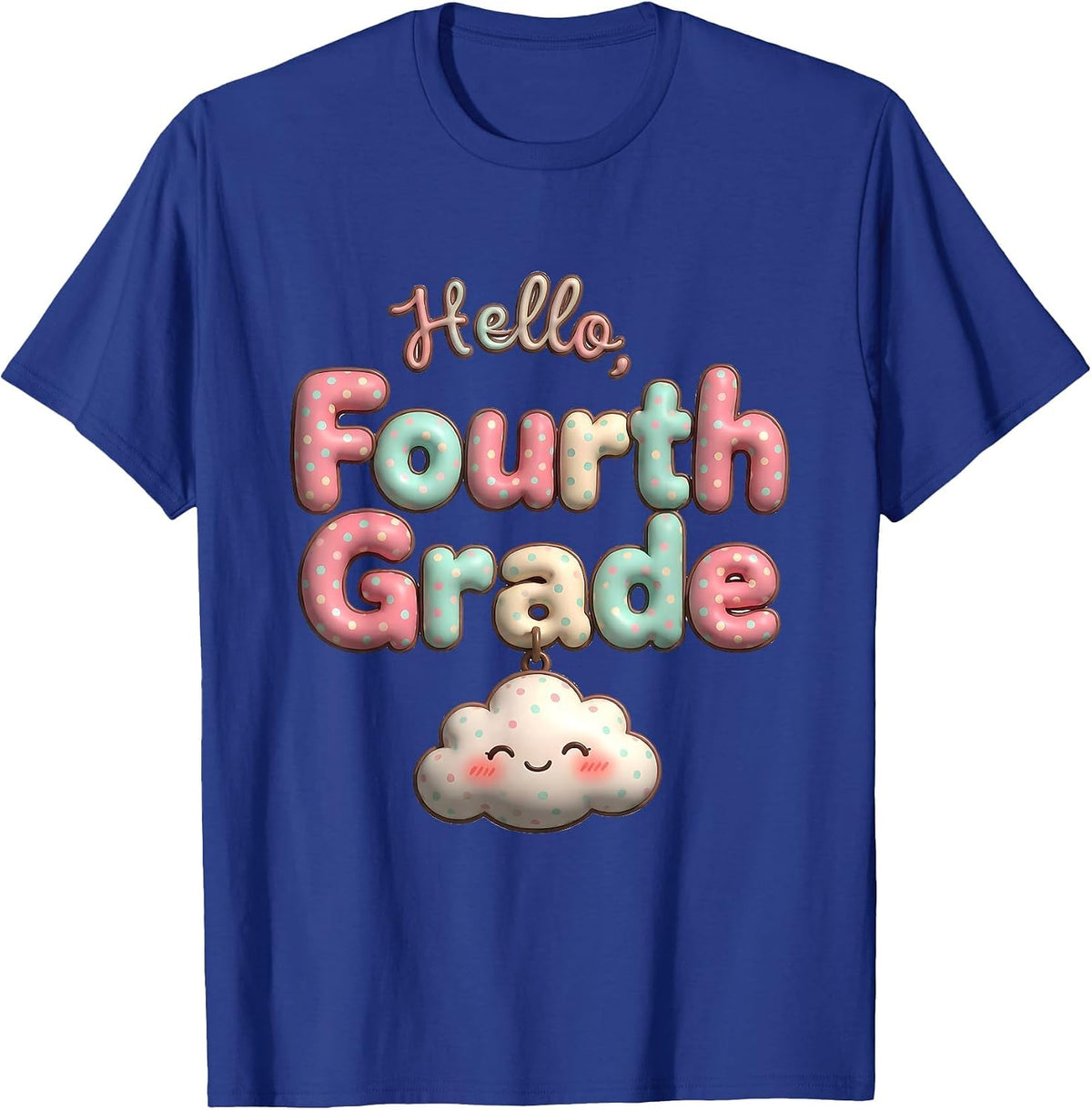 Men's Hello, Fourth Grade Cute Kawaii Preppy Teacher Back T-Shirt - Royal Blue