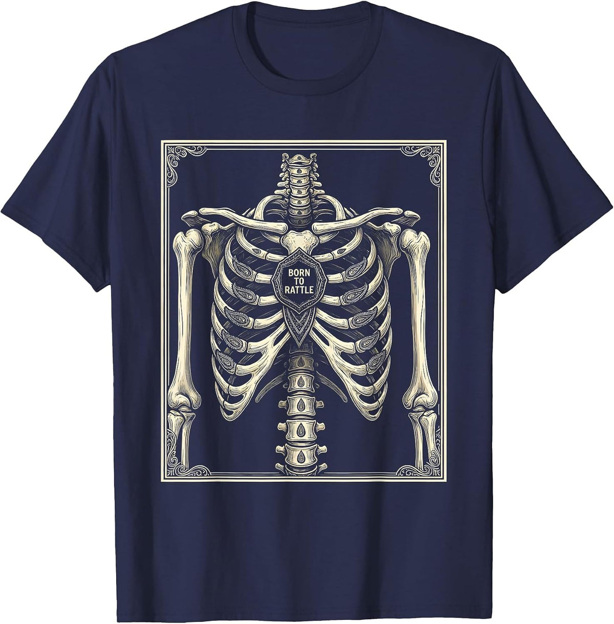 Born to Rattle Skeleton Graphic Design T-Shirt - Navy Blue
