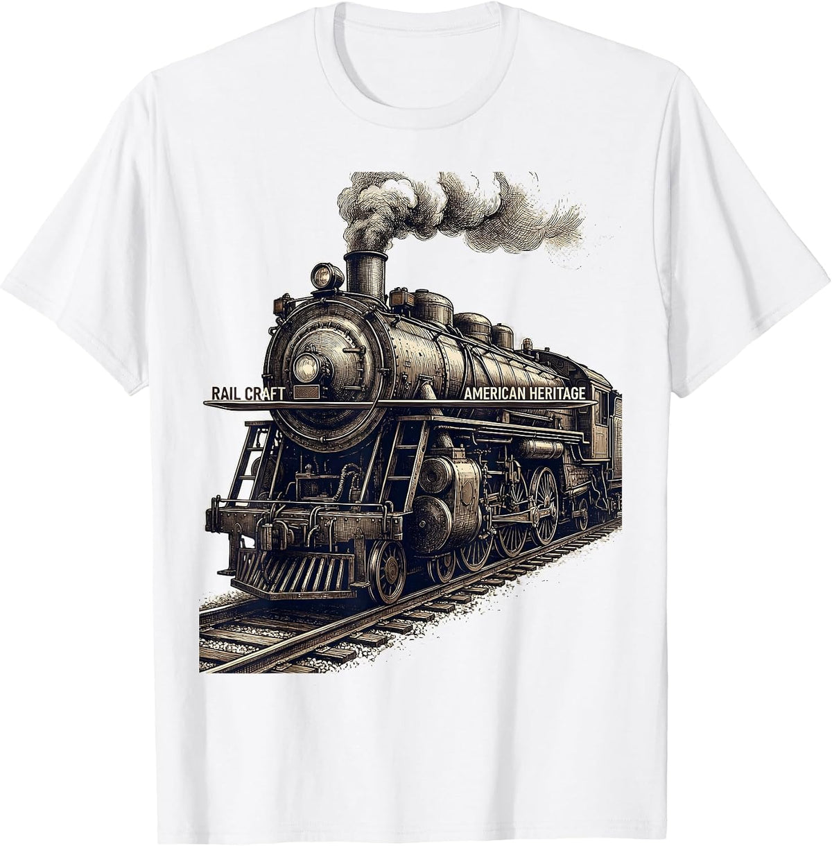 Men's Rail Craft American Heritage Steam Locomotive Train Engineer T-Shirt - White