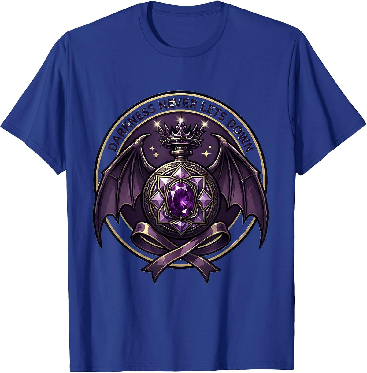 Darkness Never Lets Down Gothic Design T-Shirt - Royal Blue