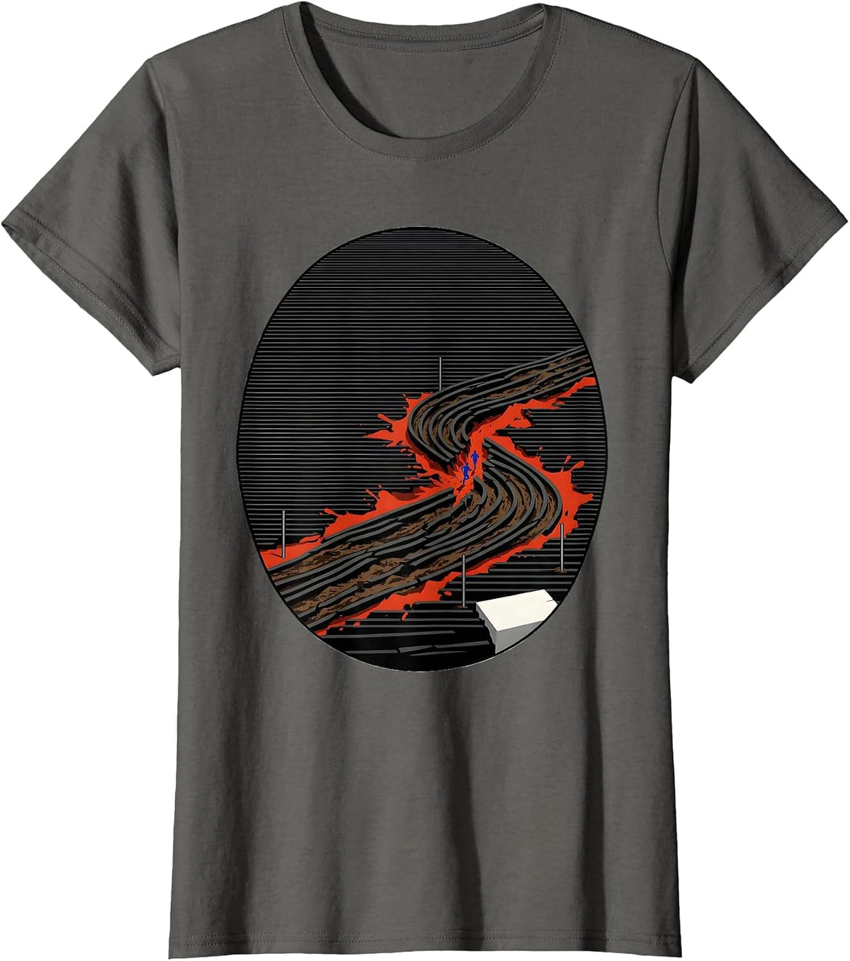 Women's Oversized Compact Stripe Cross Country Runner Humor T-Shirt - Asphalt Grey