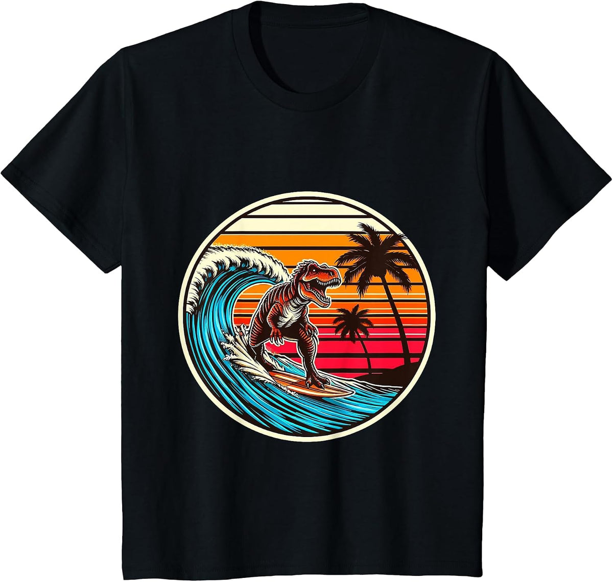Surfing Trex Hawaiian Dinosaur Surfboard Retro Surf Lovers T-Shirt - Black