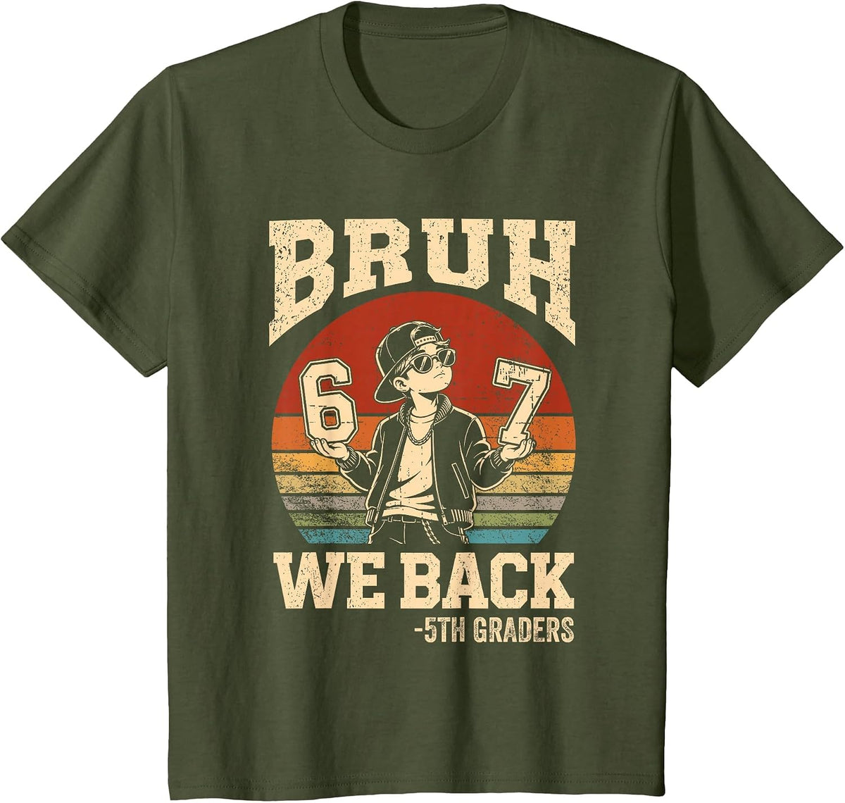 Back to School Bruh We Back 5th Grade 6 7 First Day School T-Shirt - Olive Green