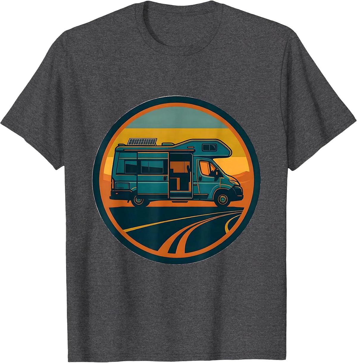 Men's Sealed Van Badge Retro Van Life Dwellers Nomads T-Shirt - Dark Heather Grey