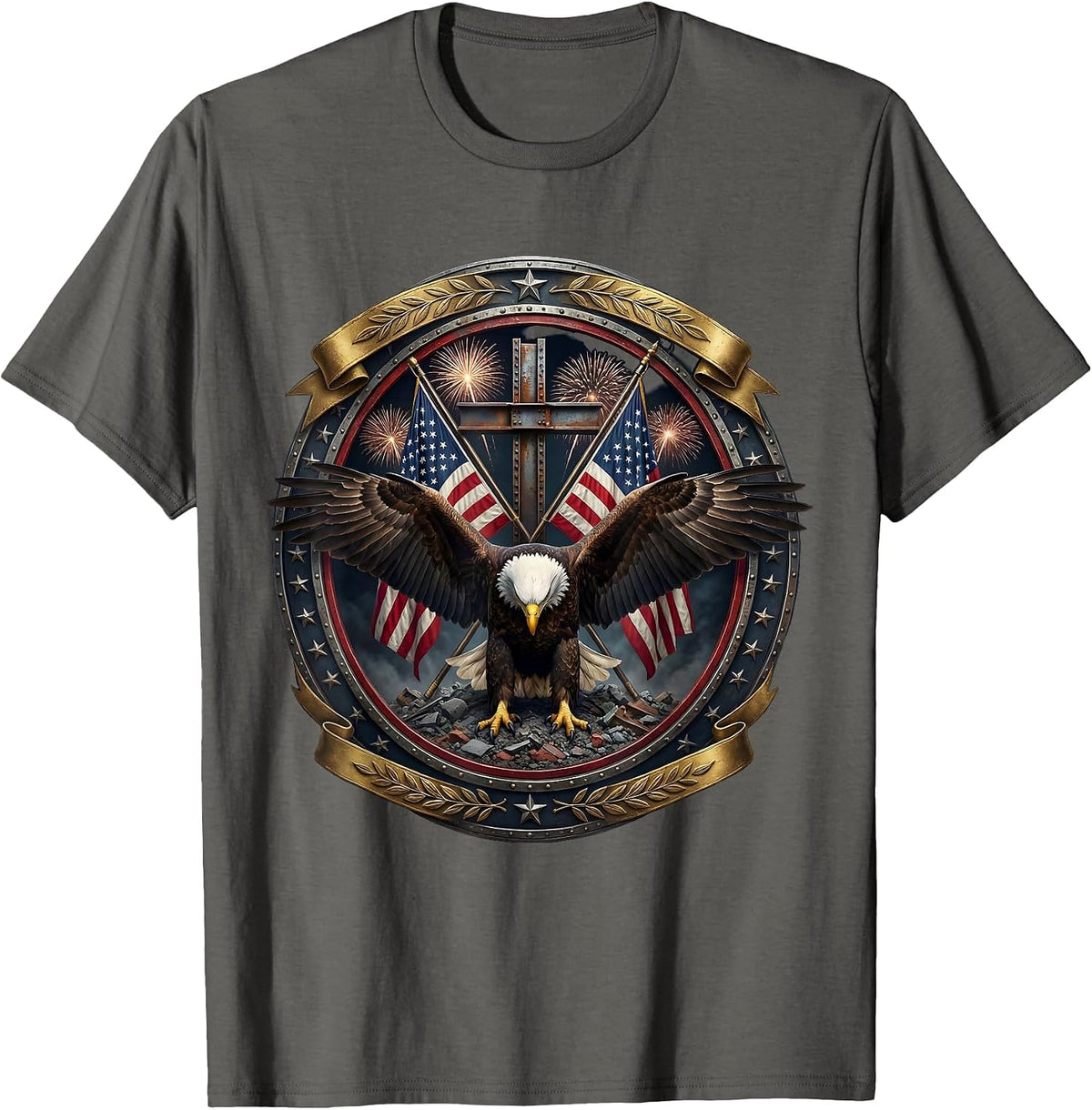 September 11 Memorial Steel Cross Ash Field T-Shirt - Asphalt Grey