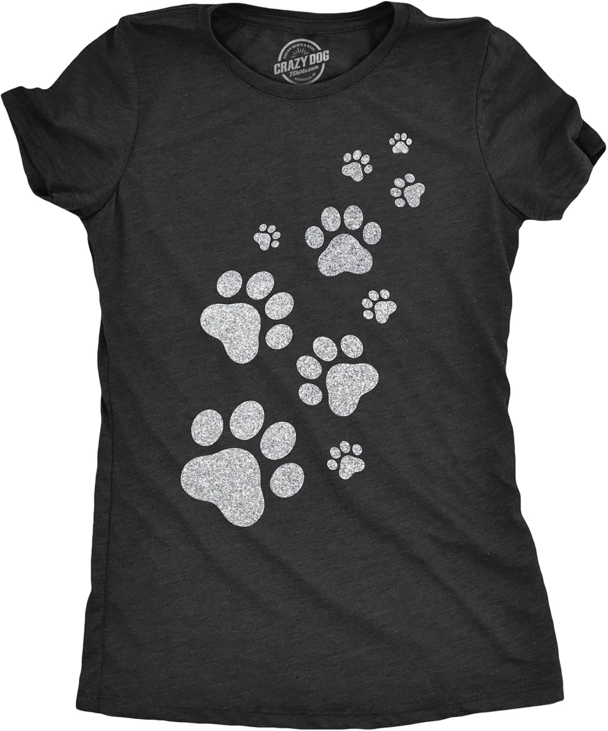 Womens Dog Mom and Cat Mom Shirts Funny Cute Tees for Pet Owners - Heather Black - Glitter Cat Paw