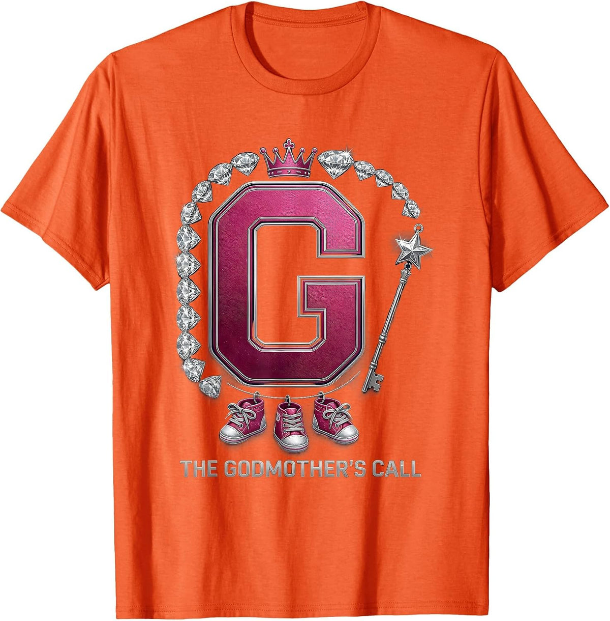 Men's The Godmother's Call Sparkle Varsity Fairy Tale Gift T-Shirt - Orange
