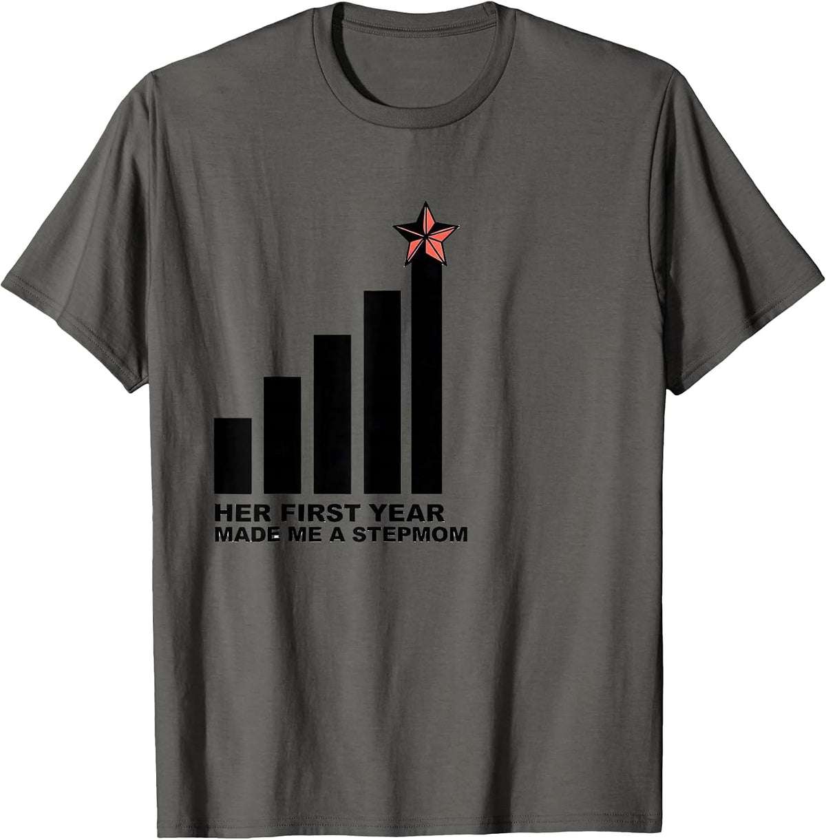 Her First Year Made Me A Stepmom Family Matching Birthday T-Shirt - Asphalt Grey
