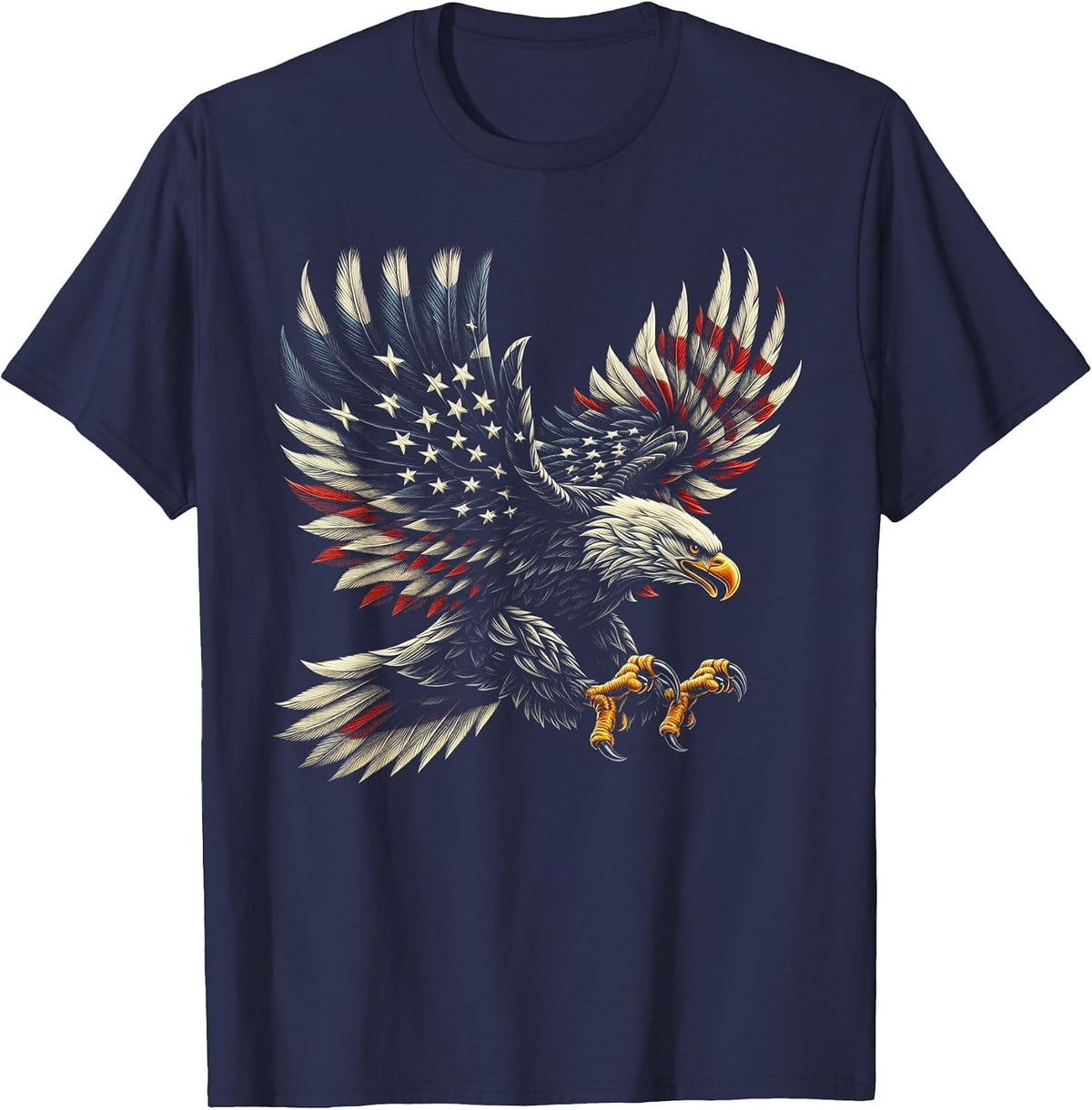 Patriotic American with Eagle and USA Flag T-Shirt - Navy Blue